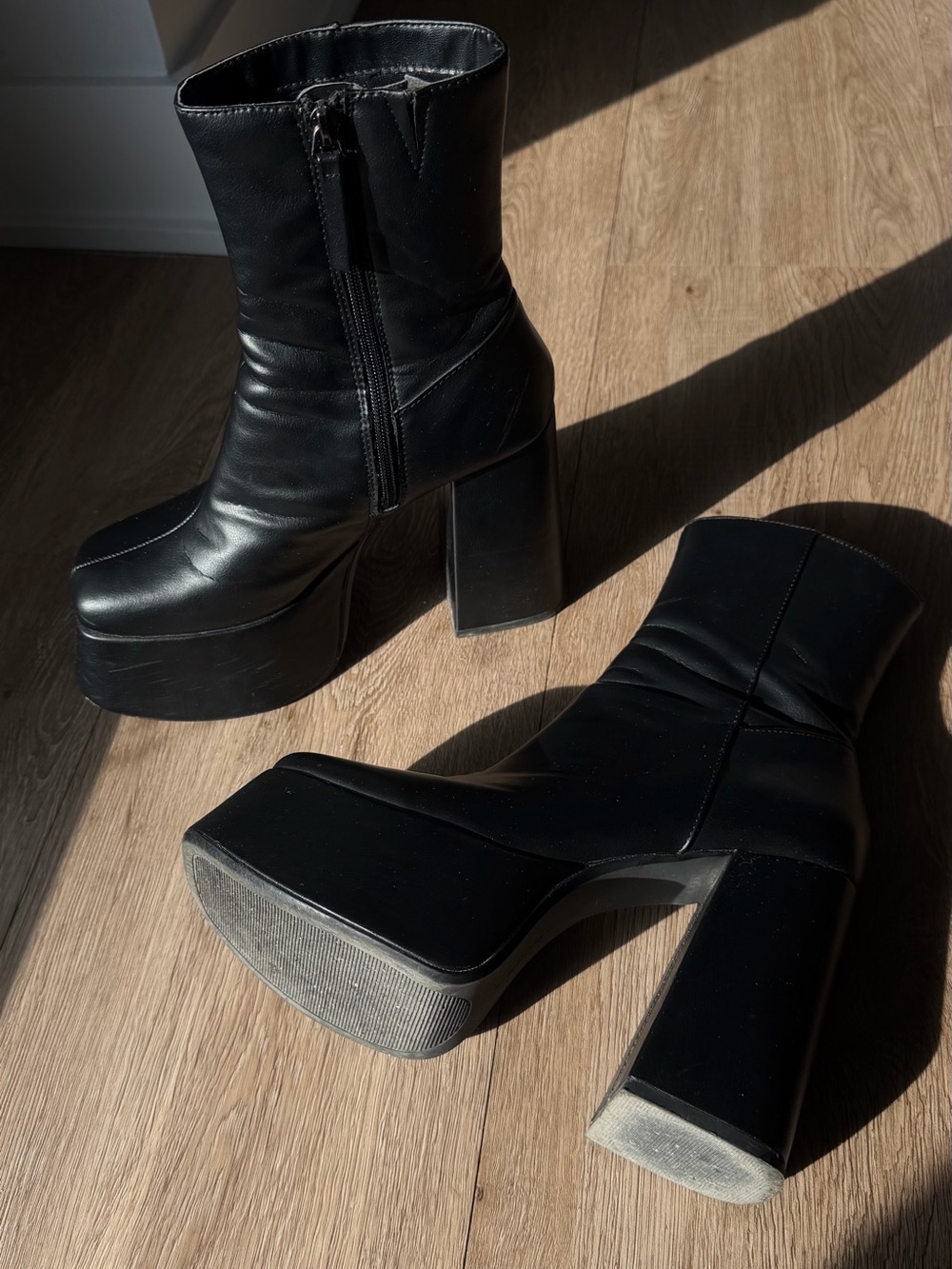 Bershka Black Platform Block Heel Ankle Boots